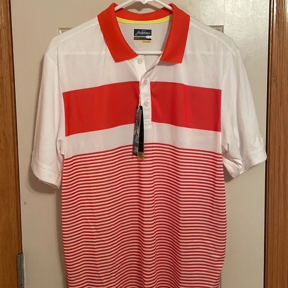 NWT Jack Nicklaus Stay Dri Orange and White Striped Polo Shirt - Picture 4 of 7